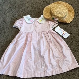 NWTs Vintage B.T. Kids pink check dress and hat Sz 2T